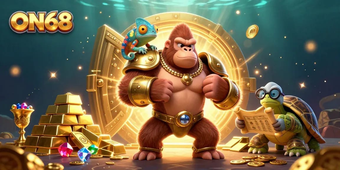 Join the gaming adventure at ON68 with a powerful gorilla king and a wise tortoise.