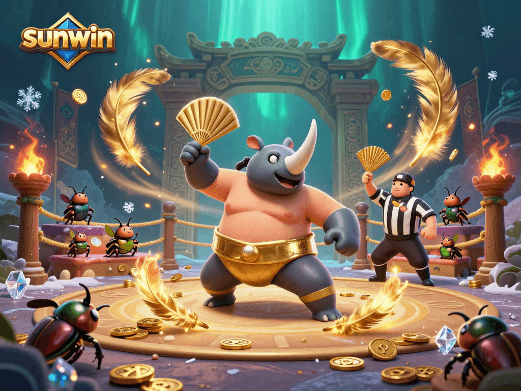 Experience thrilling action with the sunwin sumo beetle battling for coins in a vibrant arena.