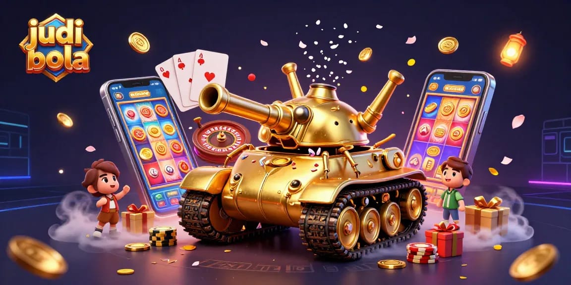 Betting strategies using judi bola in a dynamic 3D casino-themed illustration with golden elements and vibrant games.