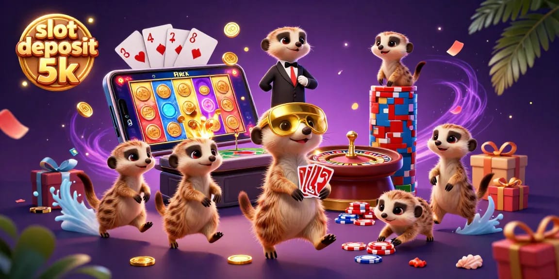 Engage with slot deposit 5k excitement in a vibrant casino scene featuring clever meerkats.
