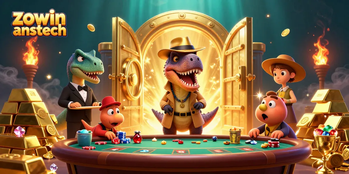 Spin the table with zowin anstech as a velociraptor schemes at a blackjack table with treasures galore.