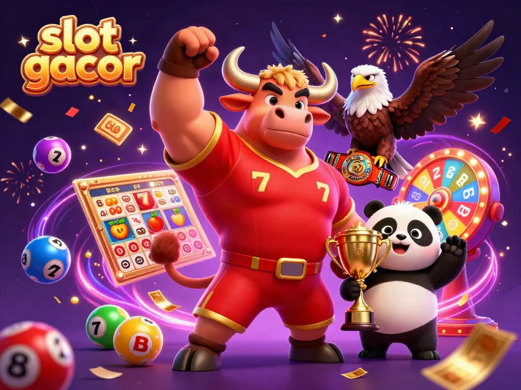 Experience the excitement of slot gacor with vibrant characters and dynamic casino symbols in this engaging illustration.