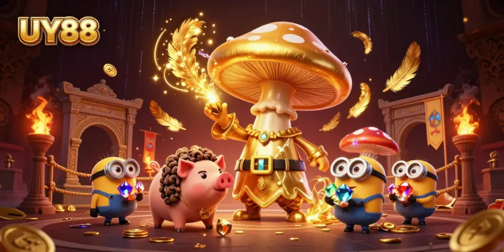 Experience magical gameplay at UY88 with vibrant characters and energetic casino elements.