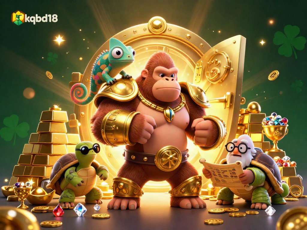 Engage with the excitement of kqbd18's rich casino visuals featuring vibrant characters and treasure.