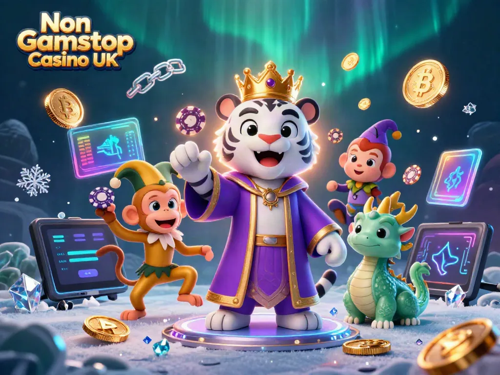 Engage in the excitement of Non Gamstop Casino UK with a vibrant 3D scene featuring a royal tiger and playful companions.