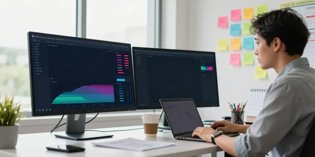 Dynamic office scene showcasing instant indexing analytics in a digital marketing workspace.