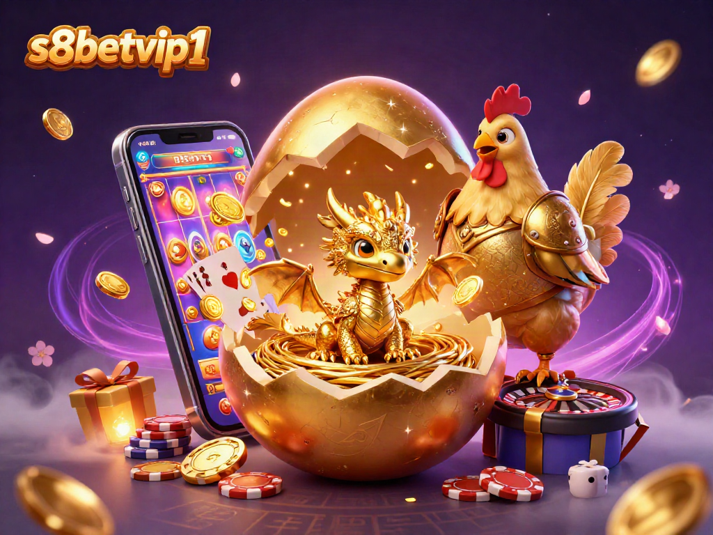Experience excitement with s8betvip1 as a golden dragon emerges from a nest of poker chips.