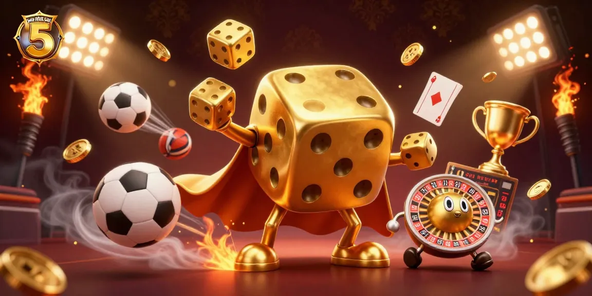 Engage with keo nha cai 5 in an exciting 3D casino scene showcasing golden dice and sports elements.