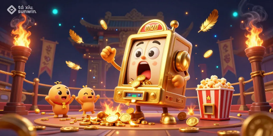 Experience the excitement of tài xỉu sunwin with golden slot machines, cheering baby machines, and dynamic casino elements.