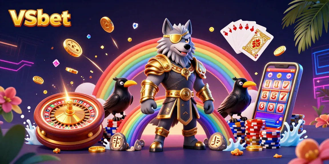 Unleash winning strategies with VSbet in a vibrant, dynamic casino-themed illustration.