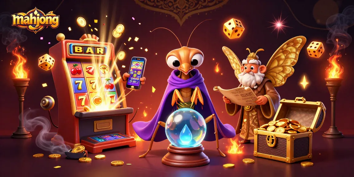 Engage in exciting mahjong slots with a dynamic scene featuring a fortune teller and jackpot explosion.
