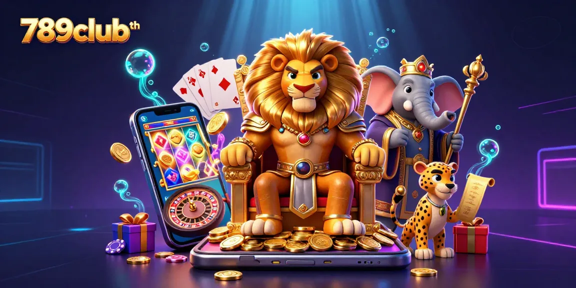 Engage with thrilling gaming at 789clubth featuring a royal lion, wise elephant, and cheetah amid golden riches.